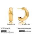 Gold square C-shape stainless steel earrings with waterproof features and sizing - Gold C-Shape Smooth Style (JDE0305036)