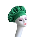 Emerald green satin sleep cap with wide elastic band for women hair care - One Size / Green