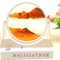 Orange and white circular moving sand art desk ornament with a sturdy white base - 12 Inch White Frame Stand Yellow