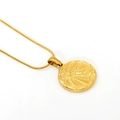 Golden titanium steel zodiac coin necklace with a detailed sun relief on a snake chain - Cancer