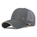 Dark grey breathable mesh baseball cap with Chinese metal badge and mesh panels - Adjustable / Gray