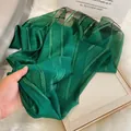 Dark green silk wool scarf with golden metallic stripes on luxury faux fur background - Green