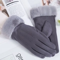 Women's warm faux suede thermal gloves with plush cuffs for outdoor winter cycling and driving - One Size / Gray