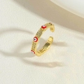 14K gold plated adjustable open ring featuring red evil eye patterns and clear crystals - Rose Red (JZ0377-7)