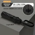 Obsidian Black 24-rib windproof folding umbrella with 106cm diameter and hook handle - 24-ribbed 12k Double-ribbed Umbrella With Enlarged Buckle Under-umbrella Diameter 106cm - Black / Gift Box Not Included