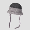 Hand-knitted bucket hat featuring a two-tone crochet texture and long chin straps. - M / Black