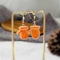 Handmade orange resin glove stud earrings with colorful dots and golden hooks - Gloves