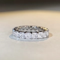 Anillo eternity de plata de ley S925 con diamantes cuadrados talla Asscher en banda completa - US 5 / Blanco-Corte Esmeralda