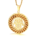 Golden Hamsa Hand pendant necklace with hollow design and center sparkling crystal - Gold Round Hamsa Hand (KP47210-K)
