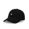 Casquette de baseball en velours côtelé noir avec broderie lettre R pour hommes et femmes - Réglable / Noir