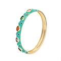 Green enamel gold plated bangle featuring vibrant colorful cubic zirconia inlays - Turquoise (Style 2)