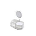 White LED makeup storage box with illuminated round mirror and transparent drawers - Small (With Mirror) / White