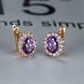 Elegant rose gold earrings with oval purple gemstones and white zircon halo setting - Rose Gold Purple Zircon