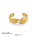 Bracciale rigido aperto in acciaio inossidabile placcato oro 18k con inserto bianco - Stile Pietra Preziosa Bianca (DZB301911) / Bianco