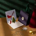 3D Christmas card set featuring Santa and reindeer with purple envelope and seal - Style D-Fairy Tale Xmas (Sleigh Santa/Tree)