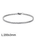 Pulsera punk de cadena en O de acero inoxidable plateado, 200mm de largo y 3mm - Estilo Plateado de 3mm de Ancho (KB126597-Z)