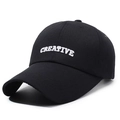 Black cotton baseball cap with white CREATIVE embroidery and an extended brim for sun protection - Adjustable / Black With White Embroidery