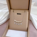 Minimalist titanium steel necklace with four shiny gold butterfly charms in a box - Titanium Steel / Butterfly Pendant Necklace / Silver (K130 Silver)