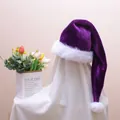 Purple velvet Christmas hat with white plush trim and pompom for adults and kids - Extra Long Christmas Hat Adult (80CM) / Deep purple