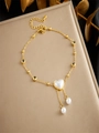 Bracelet de cheville doré double rang avec pendentif cœur, perles et pierres noires - Style Perle de Cœur et Gemme Noire (B1296)