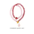Detail of strawberry quartz beads with gold Fu charm and pink heart pendant - Natural Strawberry Quartz Lucky Style (WB335)