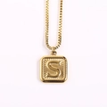 Gold square alphabet necklace with letter S pendant on box chain for women - Letter S