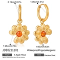 Detail der Gänseblümchen-Ohrringe aus Edelstahl mit orangefarbenem Zirkon und Gold - Gänseblümchen Stil Ohrringe (JDE0211101)