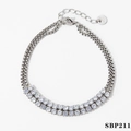 Detailed view of silver stainless steel double row zircon bracelet with lobster clasp - Silver White Zirconia (SBP211)