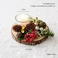 Kerstkaarsenhouder met natuurlijke houten basis, dennenappels en bessen voor kerstdecor - Bel Dennenappel Stijl (Berken)
