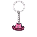 Pink PVC cowboy hat keychain with grey star pattern and metallic keyring on white background - Star Cowboy Hat