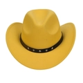 Bright yellow western cowboy hat featuring black leather band and silver metal stars - M (56-58cm) / Yellow (N)