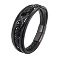 Fashionable black multi-layer braided leather bracelet with metal infinity symbol and magnetic clasp - 20.5CM / Black