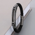 Men's braided black leather bracelet with vintage industrial steel wire accent - Wire Rope Style Vintage Black (KB163602-KFC)