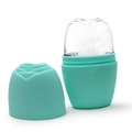 Detail view of mint green silicone ice roller mold with ice and rose petal base design - Rose Style - Light Green