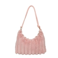 Borsa a mano minimalista in peluche rosa con cuciture a strisce in ecopelliccia morbida - Rosa