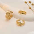 Three-piece gold plated stainless steel ring set with hammered and woven textures - J796-Woven Hammered Gold 3-Piece Set