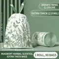 Verdickte Müllbeutel mit Wermutduft, Kordelzug und grünem Blumenmuster, 90 Stück - Doppelseitig verdickt 2,0 Mil / Wermutgrün-90 Stück-45x50cm