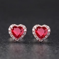 S925 silver heart stud earrings with red heart gemstone and white zircon in rose gold - Red Diamond Heart Shape [rose Gold] Led-78