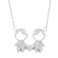 Silver stainless steel necklace with a diamond-set boy and girl heart pendant - Silver Double Boy Heart Style (KN236259-Z)