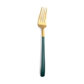 Forchetta minimalista in acciaio inox dorato con manico verde scuro per la tavola - Forchetta da Tavola Verde e Oro