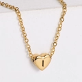 Polished 18k gold heart pendant necklace with engraved letter I on cross chain - Letter I