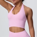 Ensemble legging et brassière de sport dos nu côtelé sans couture en rose pastel yoga - S / Hauts / Rose Barbie