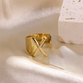 Polished gold adjustable open ring featuring a minimalist 3D letter X design - Letter X / Gold