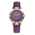 Close-up of rose gold quartz watch featuring purple starry dial and frosted leather strap - Purple
