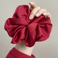 Oversized burgundy satin scrunchie with elegant pleated fabric and glossy finish - Brick Red