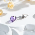 F136 titanium piercing stud featuring a faceted purple gem and silver cone tip - Purple