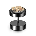 Macro detail of black dumbbell stud earring with colorful crystal inlay and steel finish - Black Base - Champagne Druzy / 10mm
