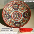 10-inch bohemian ceramic soup bowl with deep red mandala pattern 2400ml capacity - 10 Inch Soup Bowl / Dark Red