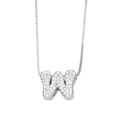 Silver finish alphabet W necklace with sparkling white zircon stones and box chain - Letter W / Silver