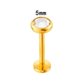 5mm golden titanium labret stud with a sparkling clear circular gemstone on white background - 5mm Round / Gold